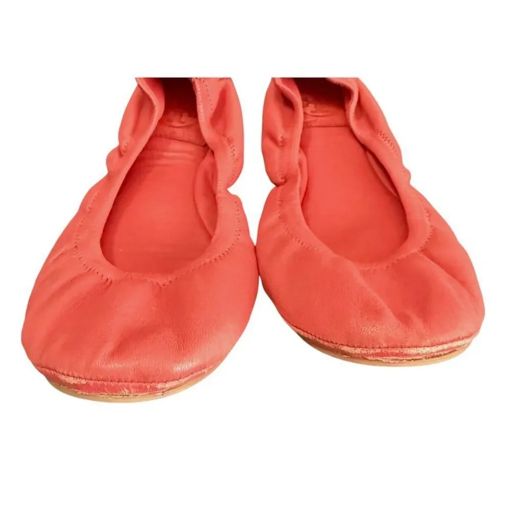 Tory Burch Leather Ballet Shoe Women 7 Coral Slip On Casual Summer Boho